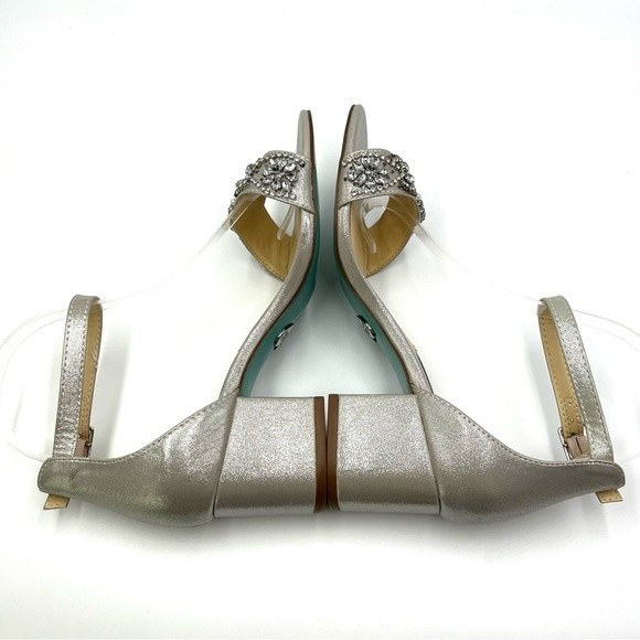 Blue Betsey Johnson Size 7 Mel Jeweled Silver Block Heels Dress Sandals Shoes - Picture 10 of 15